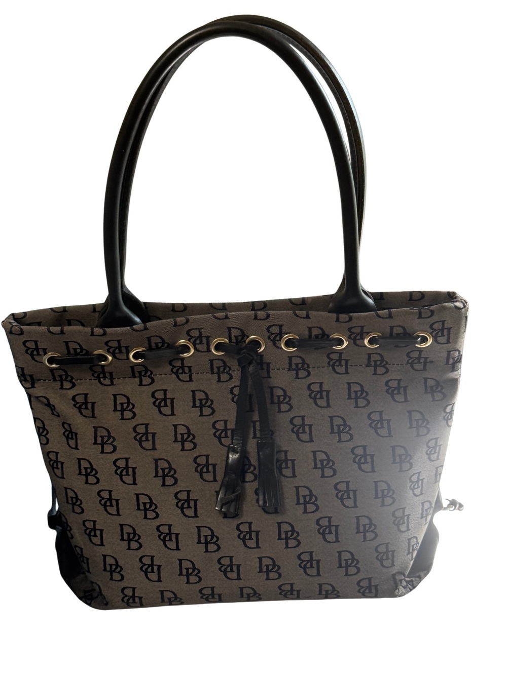 Vintage Y2K Dooney & Bourke Gray Monogram Tote Handbag with Black Trim